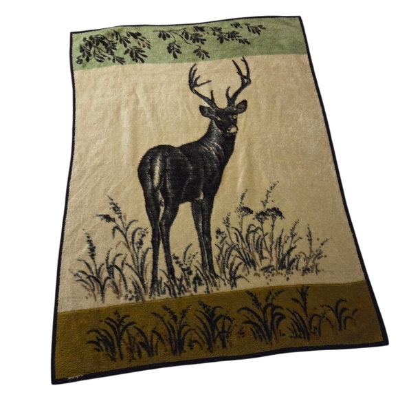 *rare* Biederlack Reversible Deer Throw Blanket 56" X 74" Cabin Western Hunting - Picture 2 of 3